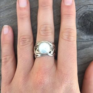 Coin pearl silver ring